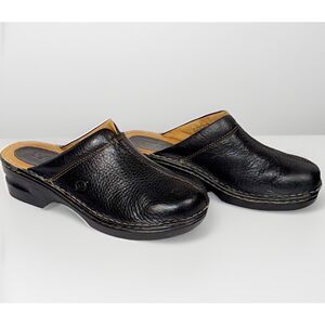 Born Pebbled Black Leather Mule Clog Slip On Shoes Low Heel Padded Cushion 9.5